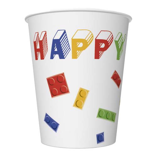 8 Pappbecher Building Blocks Birthday - Bausteine zum Geburtstag 250ml Ø5,5-8cm, H9cm