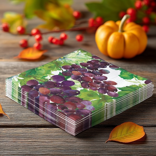 20 kleine Cocktailservietten Vineyard Elegance - Schön gemalte Weintrauben 25x25cm