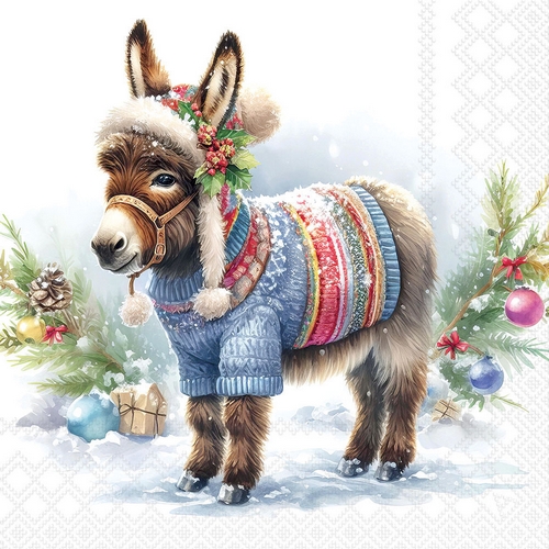 20 Servietten Wooly Donkey - Niedlicher Esel mit Wollbekleidung 33x33cm