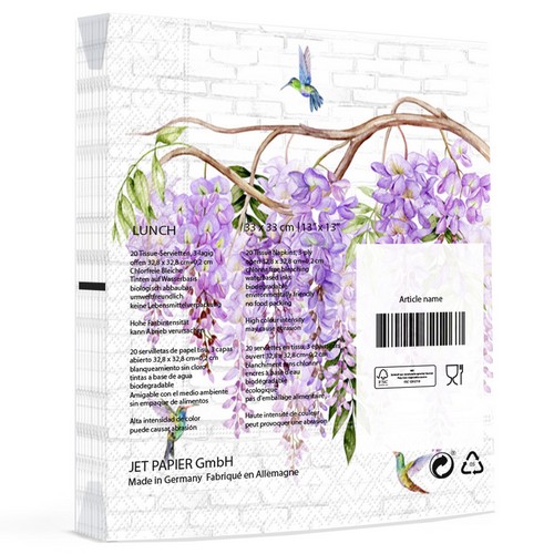 20 Servietten Wisteria & Hummingbirds - Kolibris an Wisteria 33x33cm