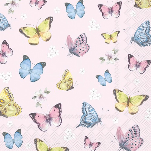 20 Servietten Romantic Butterflies light rose - Kleine Schmetterlinge auf rosa 33x33cm