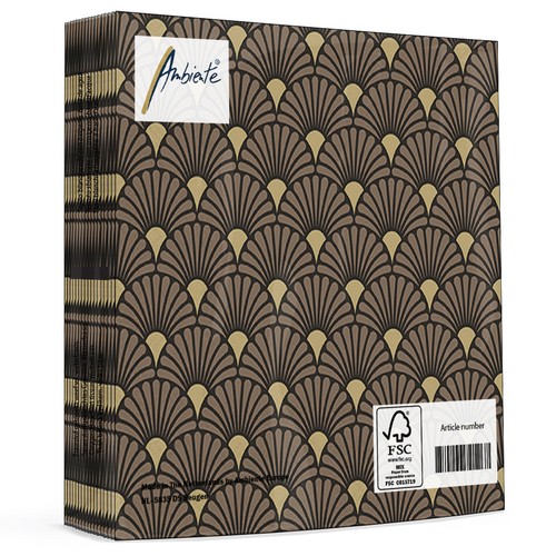 20 Servietten Art Deco black/gold - Elegante Bögen schwarz-gold 33x33cm