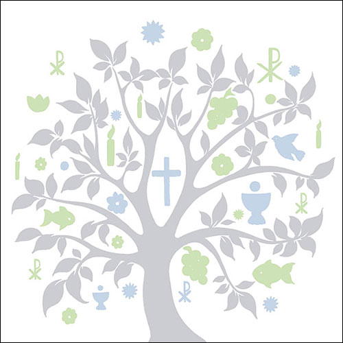 20 Servietten Communion Symbols Silver - Baum des Lebens silber / grün 33x33cm