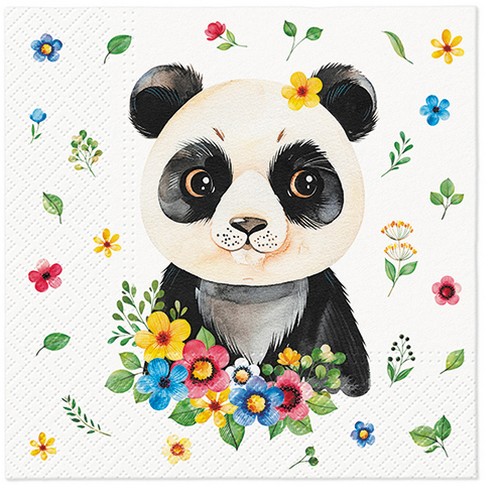 20 Servietten Flower Panda - Panda mit Blümchen 33x33cm