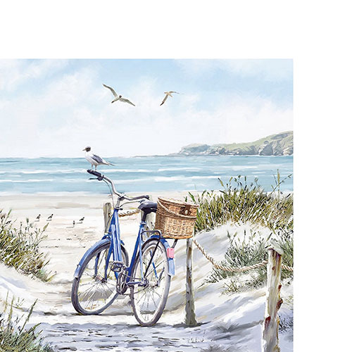 20 kleine Cocktailservietten Bike at the Beach - Fahrrad mit Korb am Strand 25x25cm