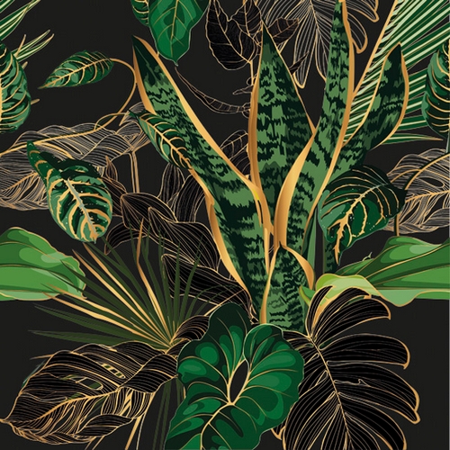 20 Servietten Exotic Leaves on Dark Wallpaper - Exotische  33x33cm
