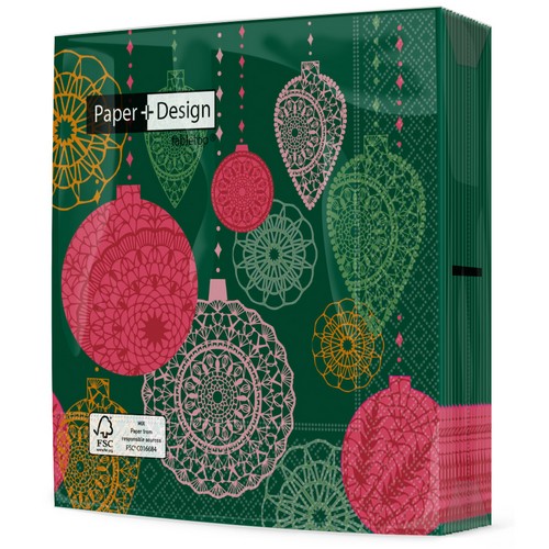 20 Servietten Opulent baubles - Strukturierter Weihnachtsschmuck 33x33cm