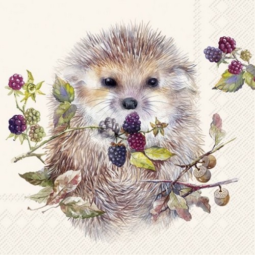 20 Servietten Forest Hedgehog - Igel an Waldbeeren 33x33cm
