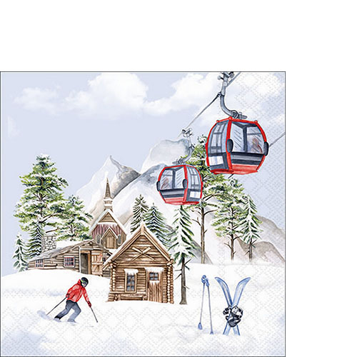 20 kleine Cocktailservietten Ski Hut - Lift an Skihütte 25x25cm
