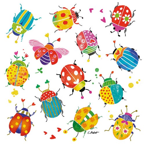 20 Servietten Bug Party - Bunte Käfer mit Muster 33x33cm