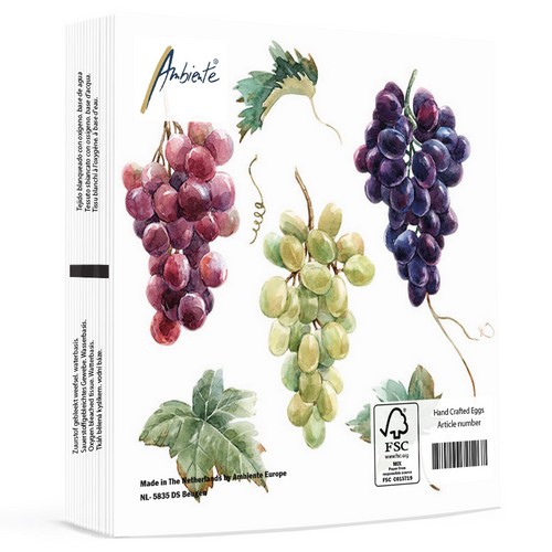 20 Servietten Wine Grapes - Frische Weintrauben auf weiß 33x33cm