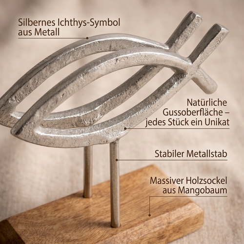 Serviettenhalter Communion Fish silver - Fischsymbol silber für alle Serviettengrößen, aus Holz, 13x16cm