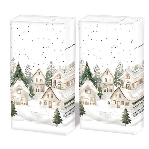 2x 10 Taschentücher Snowy Houses - Weiße Winterhäuser im Wald