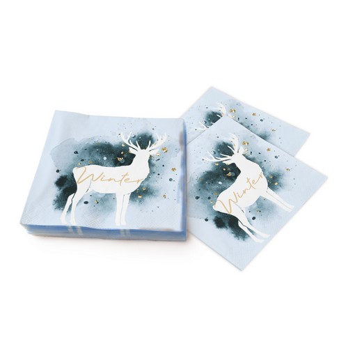 20 Servietten Watercolour Winter - Hirsch in Wasserfarben 33x33cm