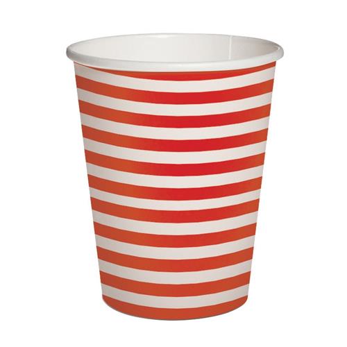 10 Pappbecher Eco Stripes red - Streifen rot 250ml Ø5,5-8cm, H9cm