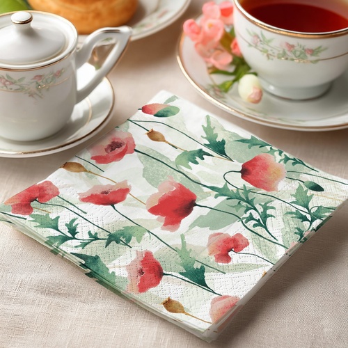 20 kleine Cocktailservietten Poppies delight - Kunstvolle Mohnblumen 25x25cm