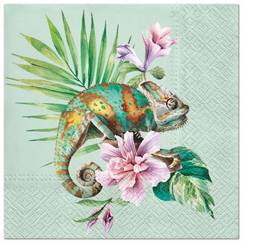 20 Servietten Exotic Chameleon – Exotisches Chamäleon auf grün 33x33cm