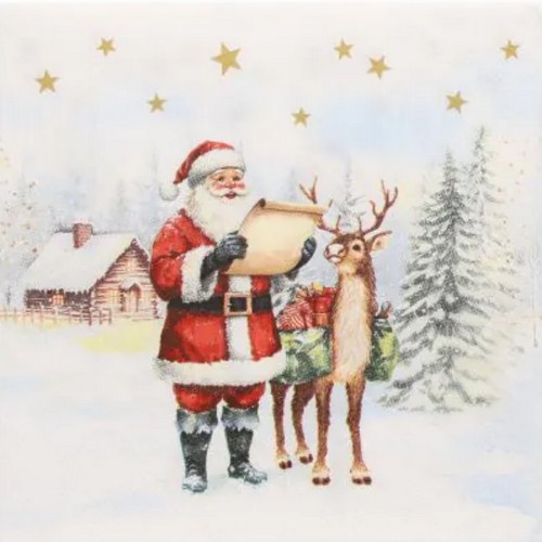 20 Servietten Dear Santa - Weihnachtsmann mit Wunschliste 33x33cm