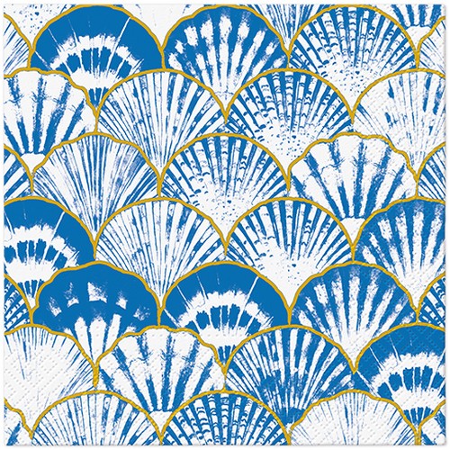 20 Servietten Japanese Seashells - Muscheln in blauen Farben 33x33cm
