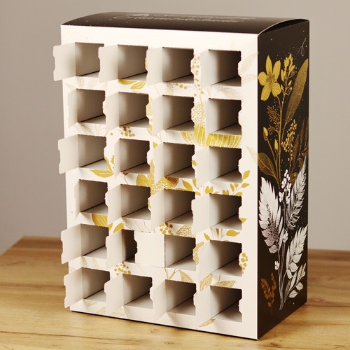 Adventskalender zum selbst Befüllen Elegant Flowers - Elegante Blumen gold-schwarz für Servietten, Deko, Geschenke und mehr