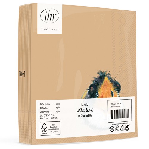 20 Servietten Guinea Pig Pedro - Lustiges Meerschweinchen 33x33cm