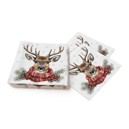 20 Servietten Cerf d'Hiver - Hirsch mit Winterschal 33x33cm