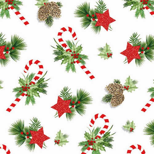 20 Servietten Ornaments for X-Mas - Zuckerstangen und Zweige 33x33cm