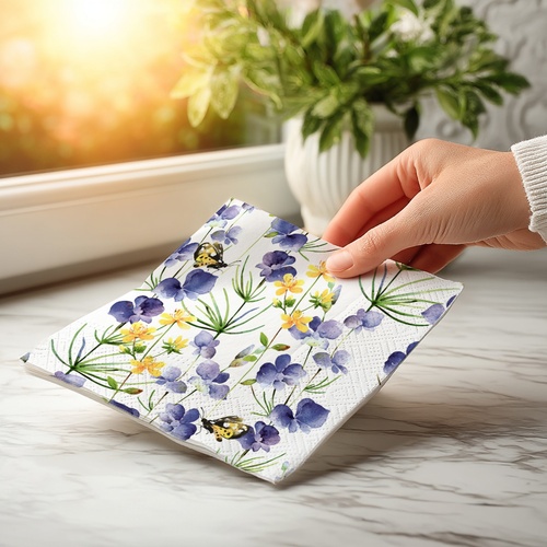 20 kleine Cocktailservietten Blue Blossoms - Frische der Natur 25x25cm
