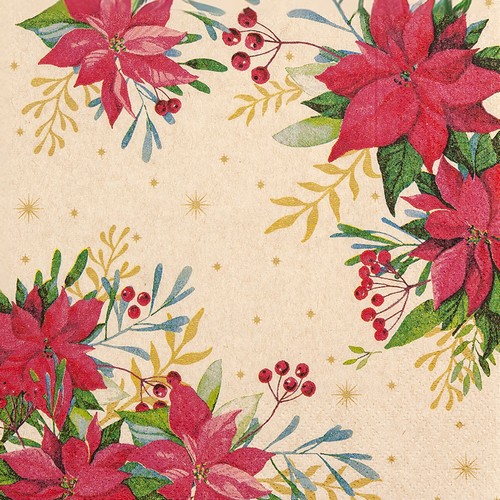 20 Servietten aus Recycling-Papier Traditional Poinsettia eco - Weihnachtsstern nach Tradition beige 33x33cm