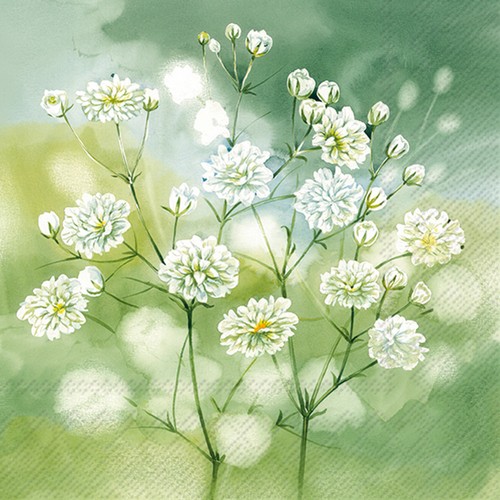 20 Servietten Little Beauties - Wiesenblumen in grüner Natur 33x33cm