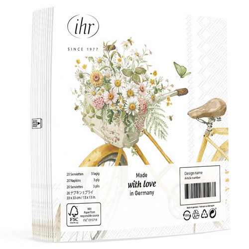 20 Servietten Flower Bike - Blumen auf Vintage-Fahrrad 33x33cm