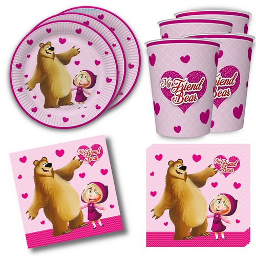36-teiliges Tischdeko-Set My Friend Bear - Mein bester Freund auf Teller, Becher und Servietten