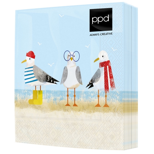 20 Servietten Sassy Seagulls - Witzige Möwen am Strand 33x33cm