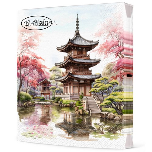 20 Servietten Jardin Japonais - Asiatischer Turm 33x33cm