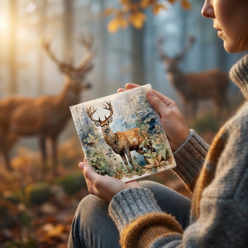 20 Servietten Deer in the Woods - Hirsch im Vinatge-Wald 33x33cm