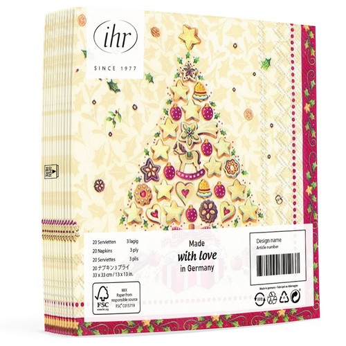 20 Servietten Christmas Bakery Tree - Baum aus Weihnachtsgebäck 33x33cm