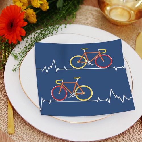20 Servietten Heartbeat Bike blue - Fahrrad mit Frequenz blau 33x33cm