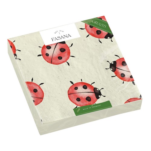 20 kleine Cocktailservietten nachhaltig Gras Happy Ladybugs - Lebhafte Marienkäfer 24x24cm
