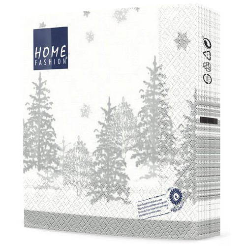 20 Servietten Tree and Snowflakes - Bäume & Schneeflocken silber 33x33cm