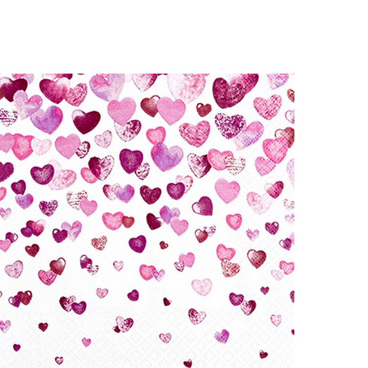 20 kleine Cocktailservietten Lovely Hearts - Rosa Herzregen 25x25cm
