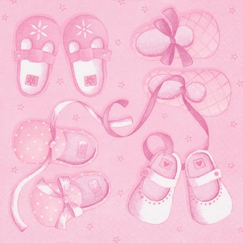 RP 20 Servietten New Arrival Girl - Kleine Schuhe rosa 33x33cm