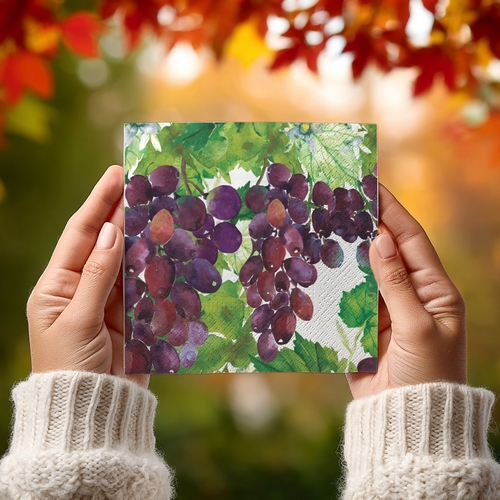20 kleine Cocktailservietten Vineyard Elegance - Schön gemalte Weintrauben 25x25cm