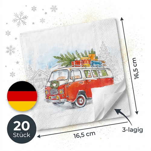 20 Servietten Christmas Bus - Mit dem Bus durch den Winter 33x33cm