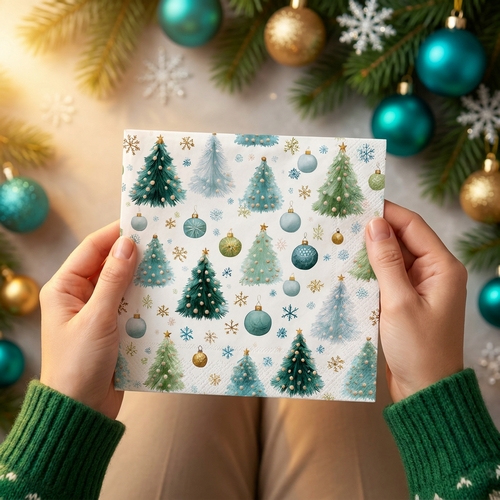 20 Servietten Baubles and Pines - Muster an Tannen und Kugeln 33x33cm