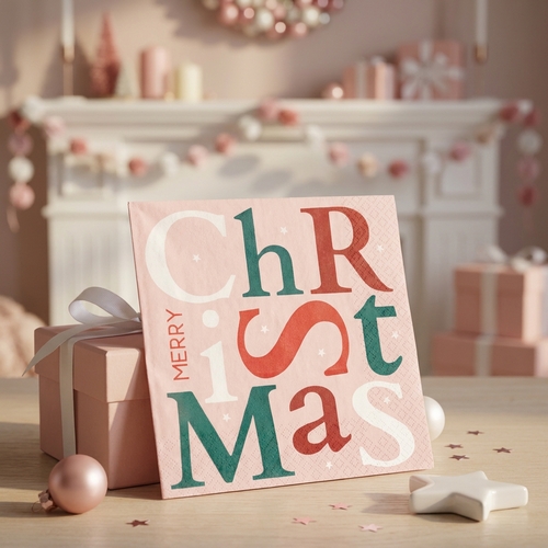 20 Servietten Christmas Letters pink - Buchstaben von Christmas rosa 33x33cm