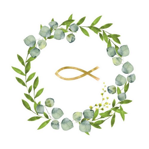20 Servietten Communion - Goldener Fisch im Kranz 33x33cm