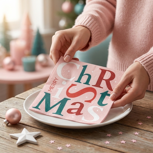 20 Servietten Christmas Letters pink - Buchstaben von Christmas rosa 33x33cm