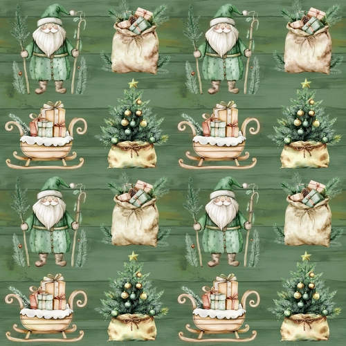 20 Servietten Petit Peres Noel - Zwerge, Schlitten & Weihnachtssack 33x33cm