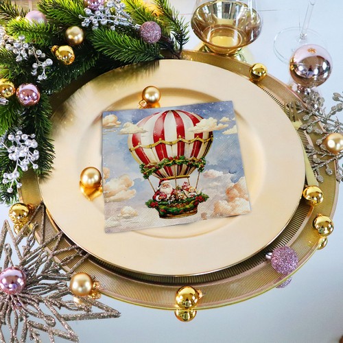 20 Servietten Santas Air Ballon - Weihnachtsmann im Ballon 33x33cm