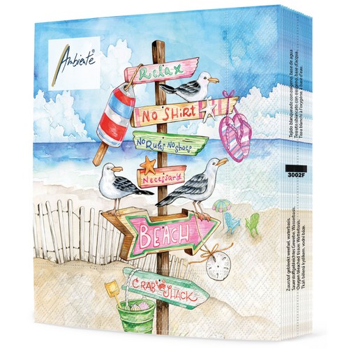 20 Servietten Seaside Signs - Möwen auf Strandschilder 33x33cm